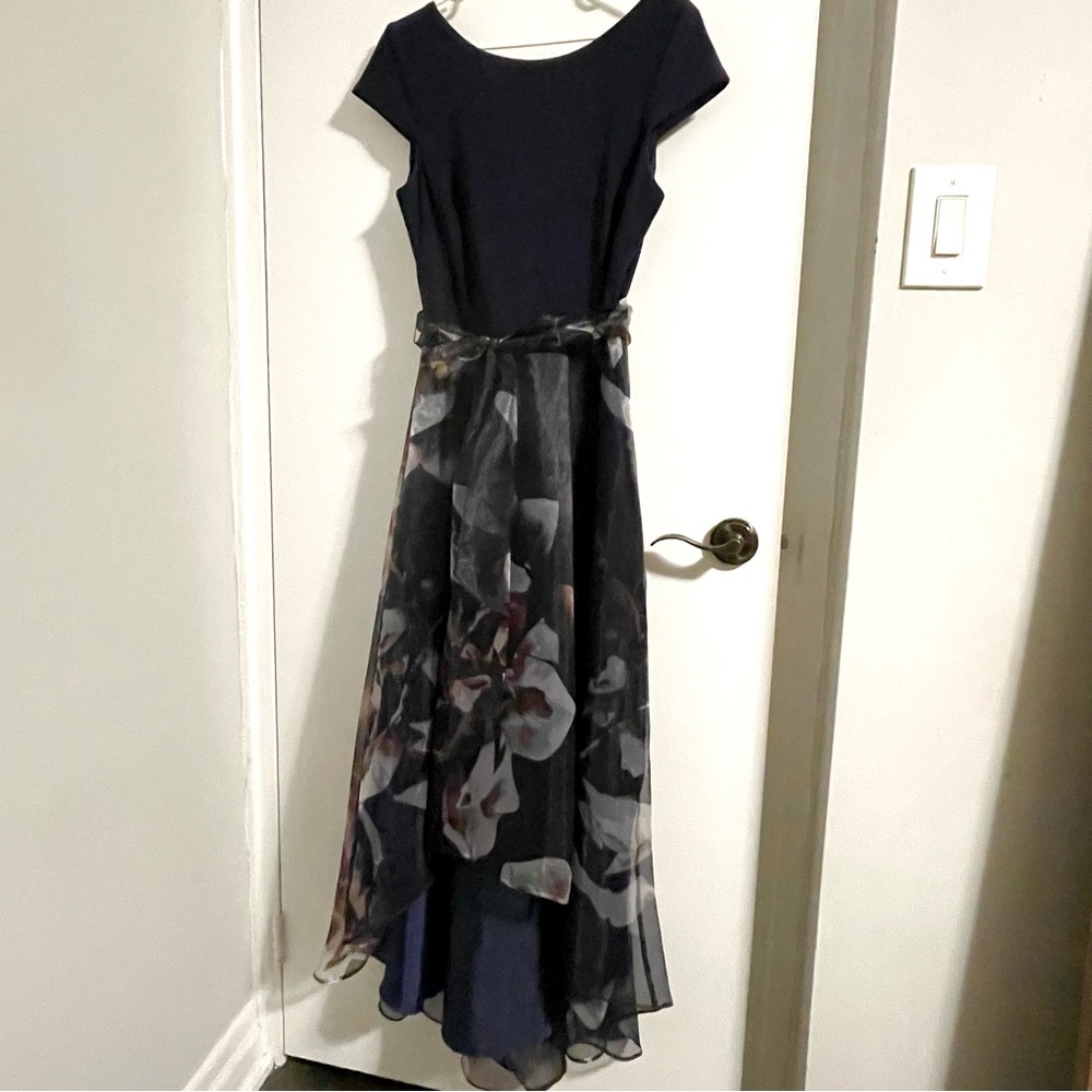 Navy High-Low Dress with large Floral Detail 6